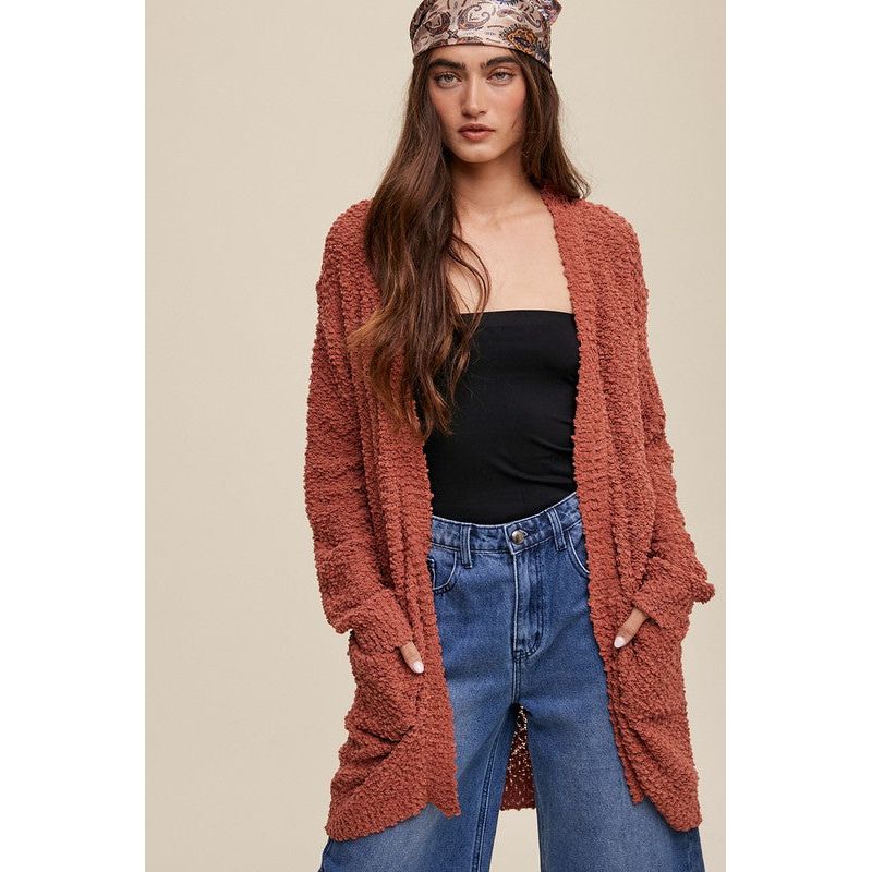 The Popcorn Open Knit Cardigan Sweater in Several Colors