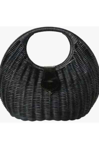 Black sales wicker handbag