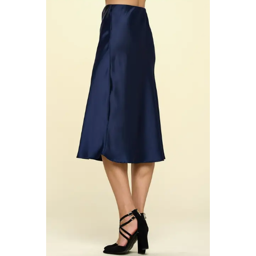 Pre-Order The Mary Navy Blue Satin Midi Skirt
