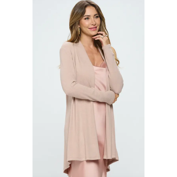 The Cashmere Feel Taupe Draped Knit Cardigan