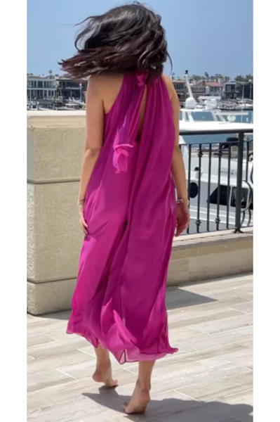 The Capri Magenta Halter Jumpsuit – Cason Couture