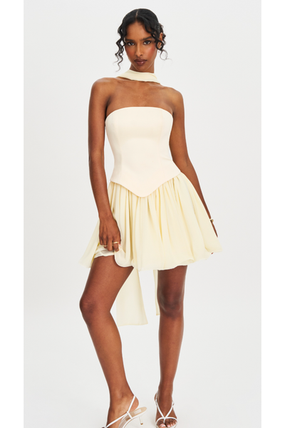 yellow strapless mini dress The Sasha Butter Yellow Strapless Corset Mini Dress M