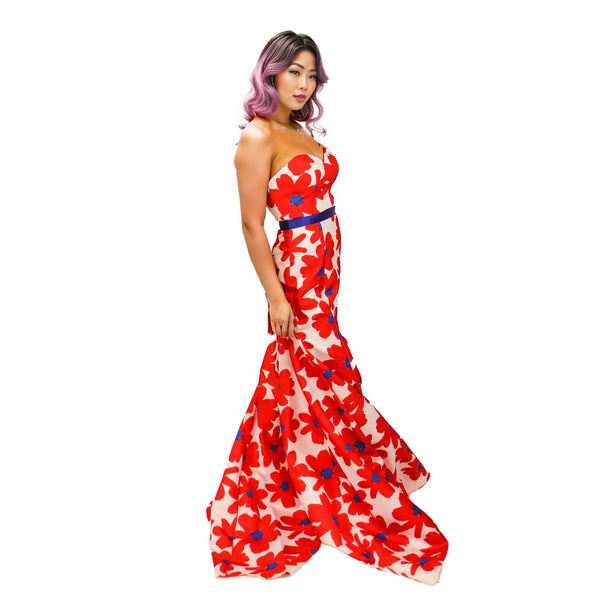 Red Floral Formal Gown - Cason Couture