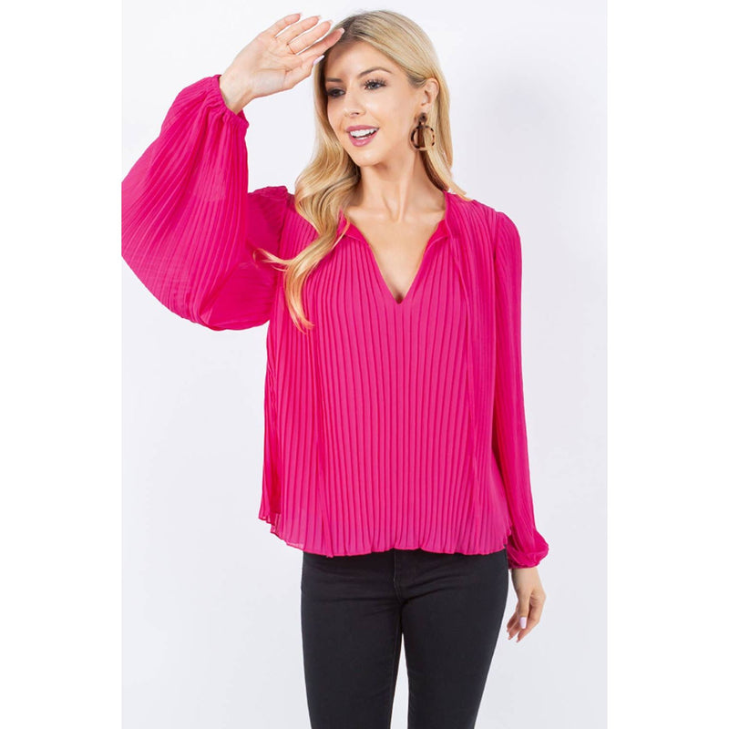 The Iva Fuchsia Pleated Top