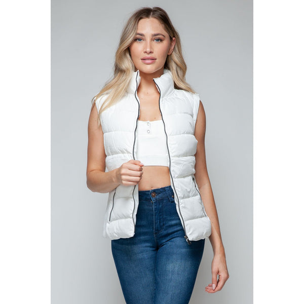 The Summit White Zip Up Turtleneck Vest with Pockets