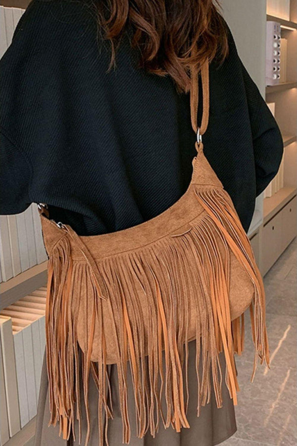 The Boho Vegan Suede Fringe Shoulder Bag