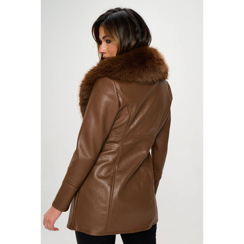 The Belgrade Brown Faux Leather & Fur Jacketf