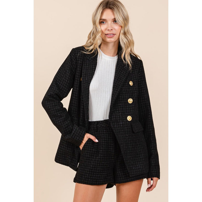 The Olivier Black Tweed Double-Breasted Blazer