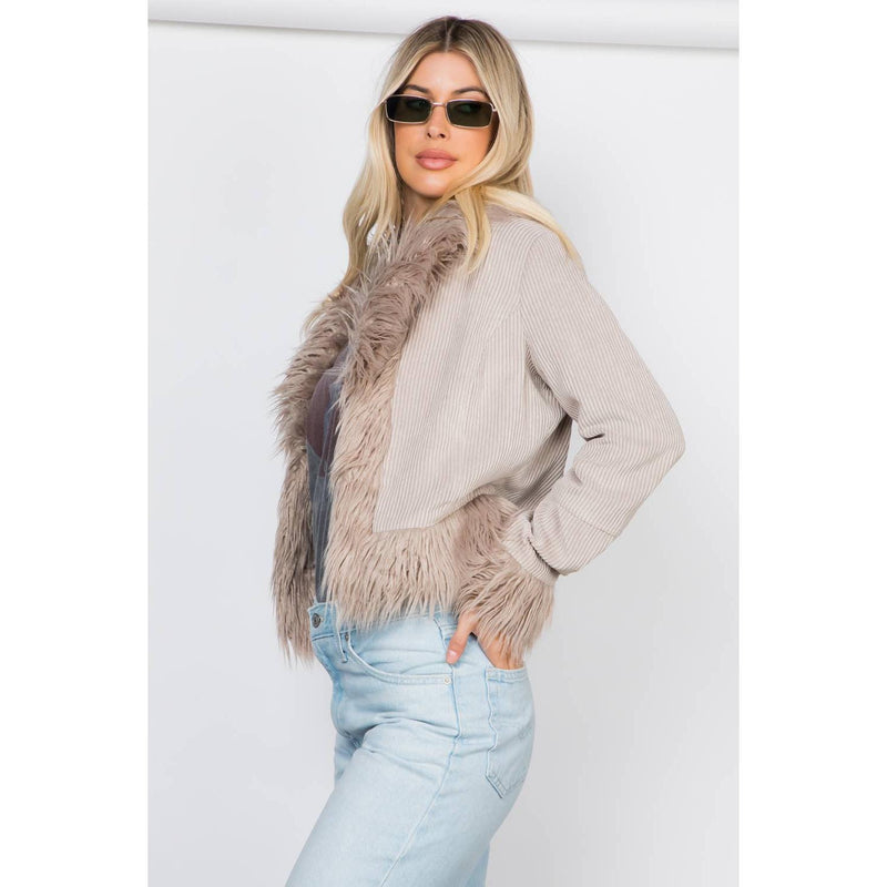 The Palermo Taupe Fur Trim Jacket