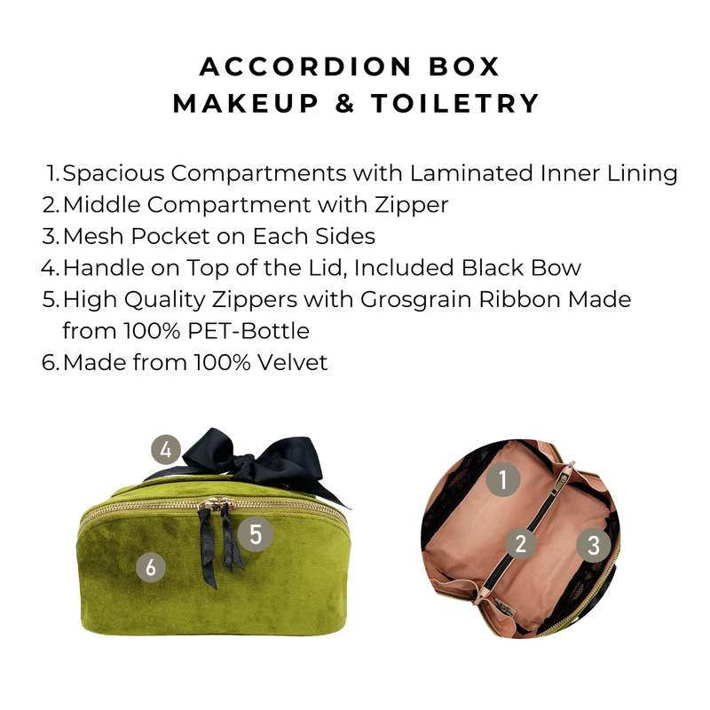 The Accordion Makeup & Toiletry Case In Green Velvet