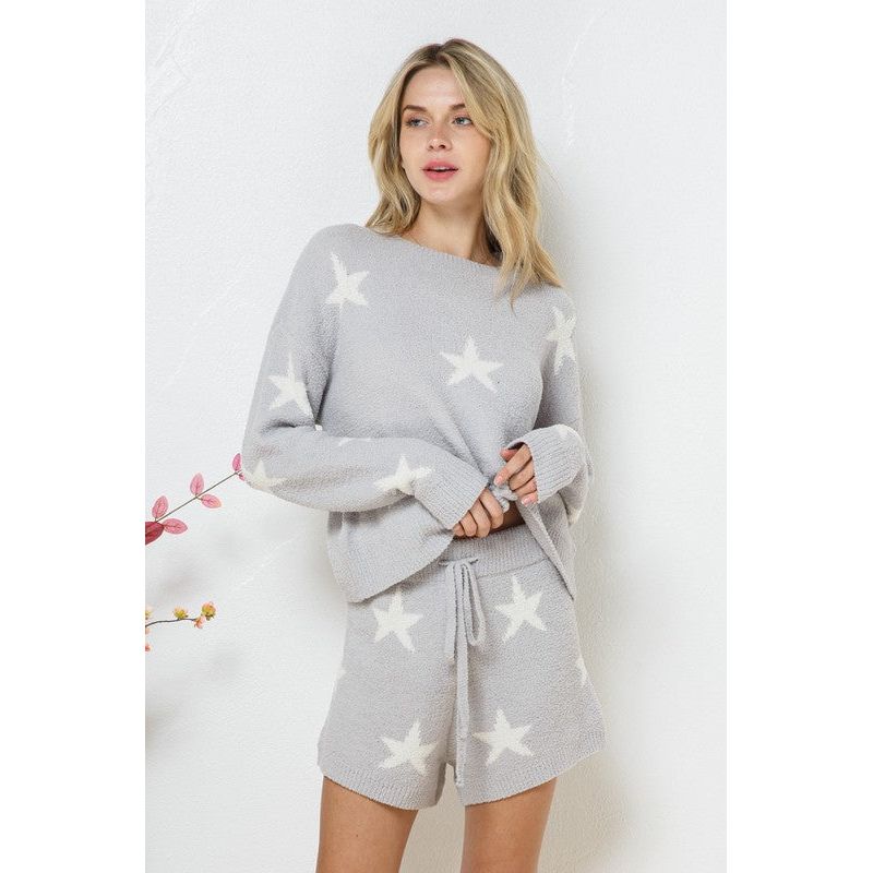 The Star Print Top and Short Set in Beige, Gray or Hot Pink
