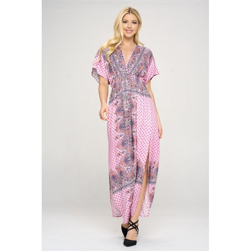 The Chloe Pink Print Maxi Dress with Side Slit