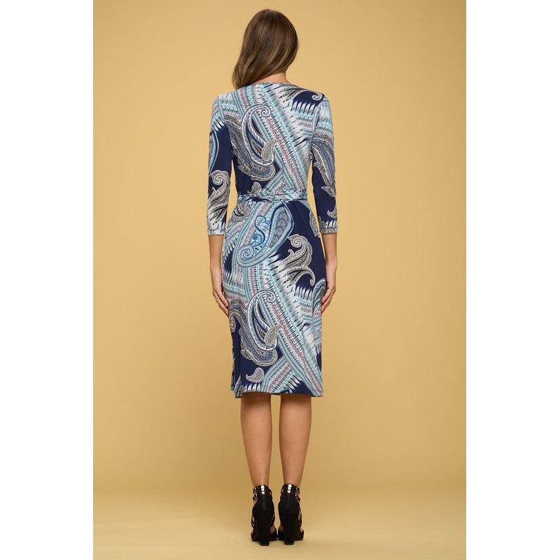 The Paisley Print Blue V-neck Jersey Wrap Dress