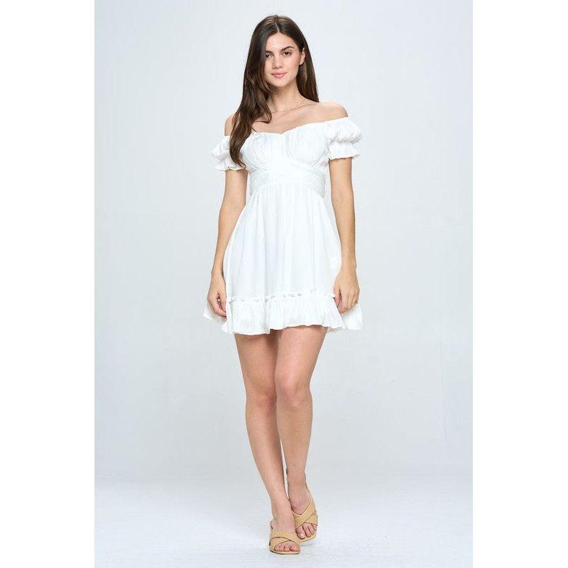 The Michelle Off Shoulder Ruffle Mini Dress