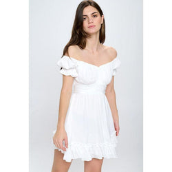 The Michelle Off Shoulder Ruffle Mini Dress