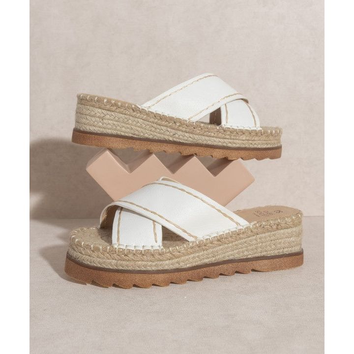 The Oasis Strappy Platform Sandal in White, Brown, Or Beige