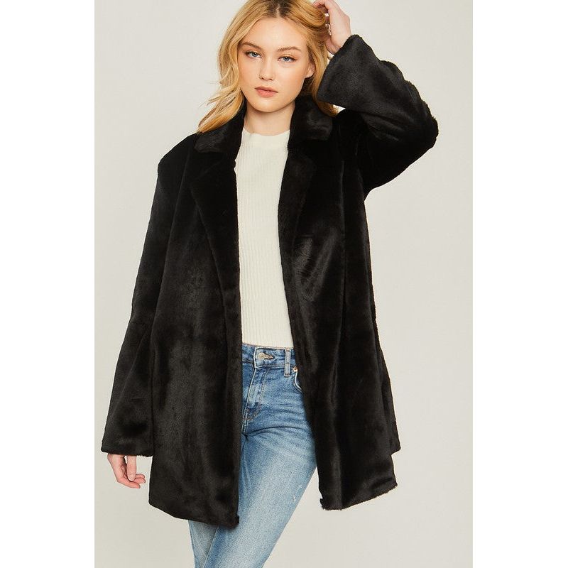 The Aspen Faux Fur Coat in Camel, Ivory and Black