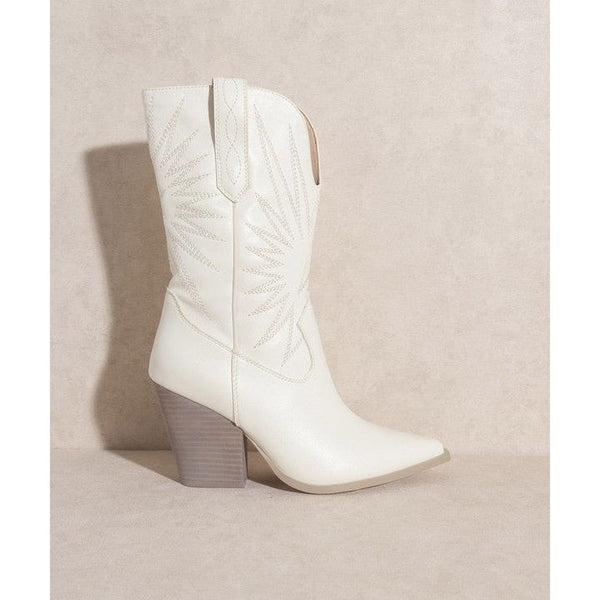 The Starburst Embroidery Western Boots in Black, Almond Or White