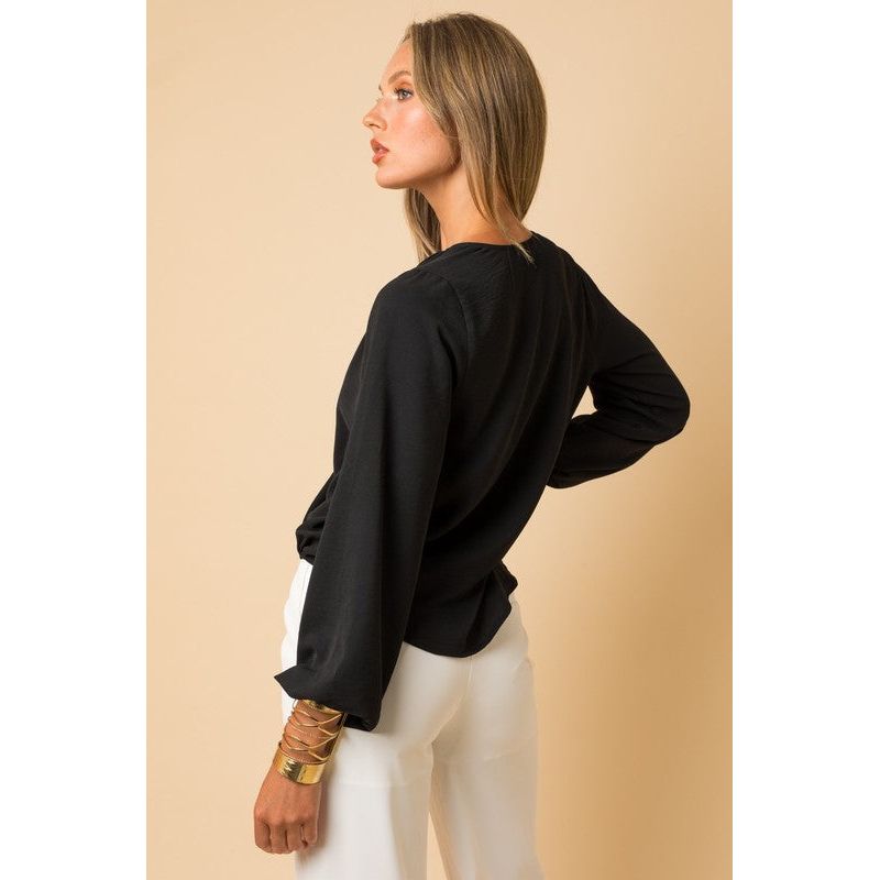 The Elise Surplice Top in Oatmeal or Black