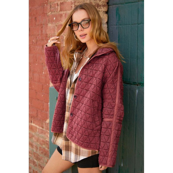 The Rosie Quilted Jacket In Burgundy, Gray, Or Camel