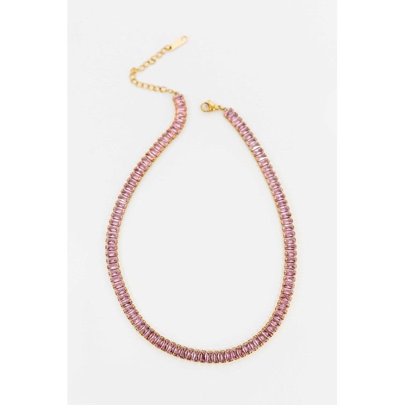 The Baguette Tennis Necklace In Clear, Pink or Emerald