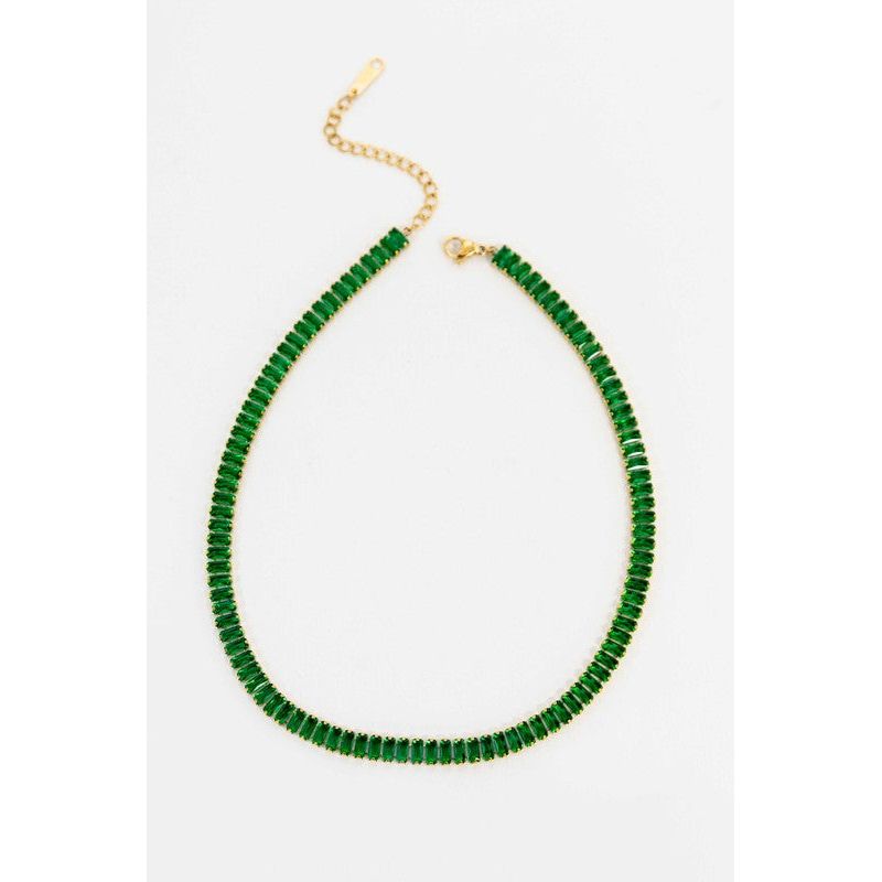 The Baguette Tennis Necklace In Clear, Pink or Emerald