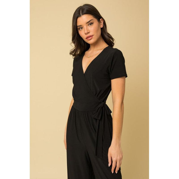 The Cropped Black Jumpsuit with Faux Wrap