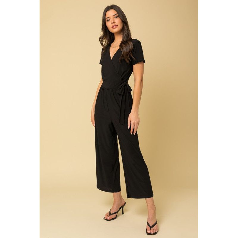 The Cropped Black Jumpsuit with Faux Wrap