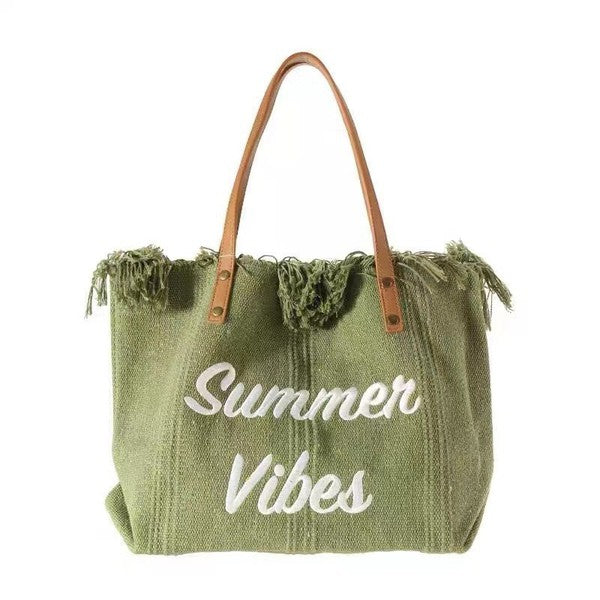 The Summer Vibes Tote Bag in Cream, Natural, Sage Or Black