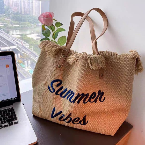 The Summer Vibes Tote Bag in Cream, Natural, Sage Or Black