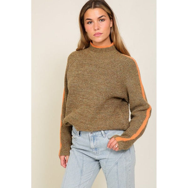 The Ryan Marled Brown Funnel Neck Sweater