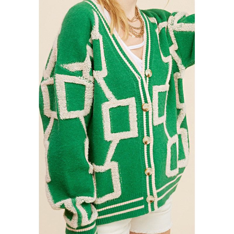 The Link Pattern Oversized Cardigan Sweater In Beige, Brown, Or Green