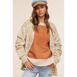 The Link Pattern Oversized Cardigan Sweater In Beige, Brown, Or Green