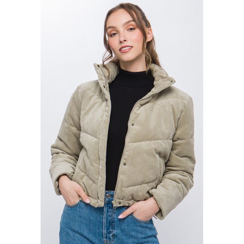 The Corduroy Puffer Jacket with Toggle Detail