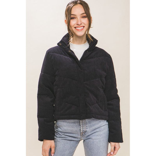 The Corduroy Puffer Jacket with Toggle Detail
