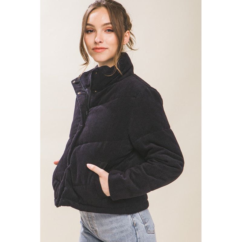 The Corduroy Puffer Jacket with Toggle Detail