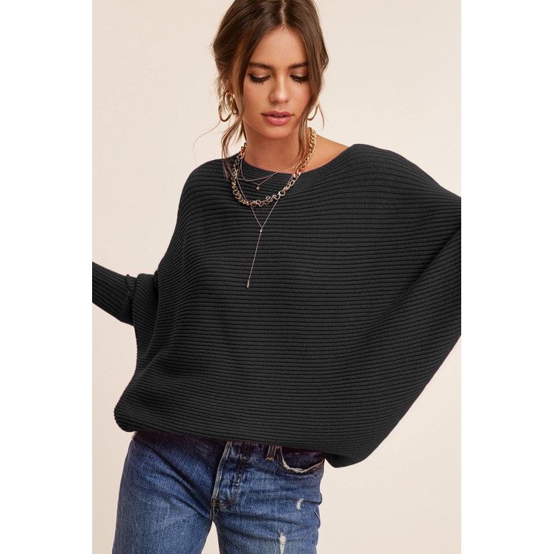 The Joey Boat Neck Sweater In Black Or Fuchsia