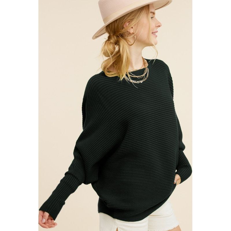 The Joey Boat Neck Sweater In Black Or Fuchsia