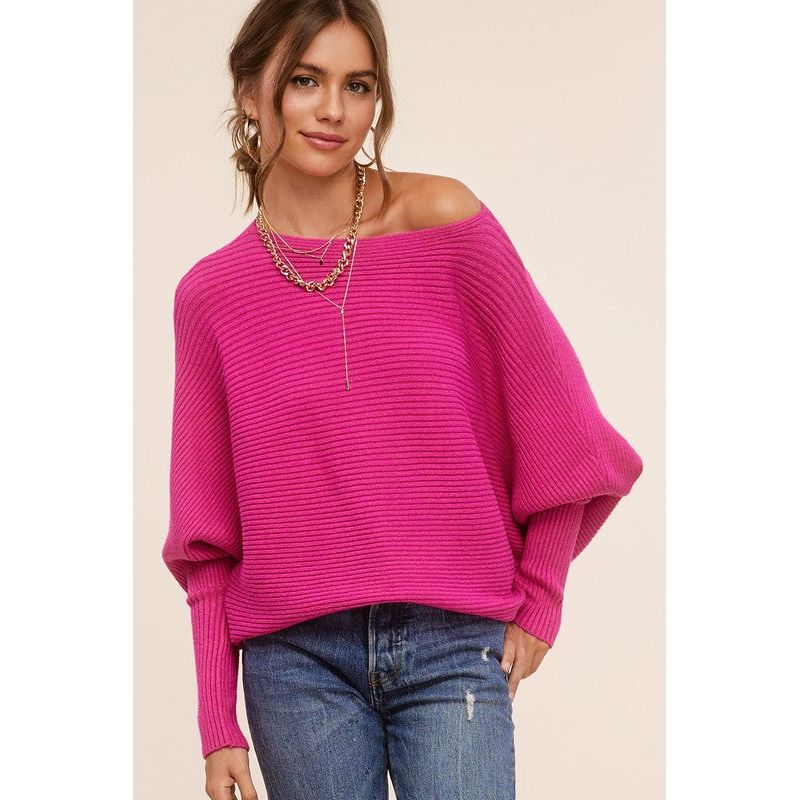 The Joey Boat Neck Sweater In Black Or Fuchsia