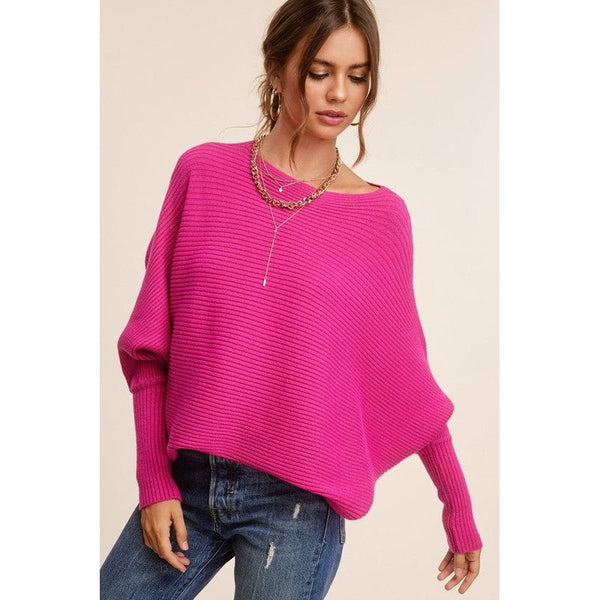The Joey Ribbed Knit Bubble Sleeve Sweater in Fuchsia, Black or Cream