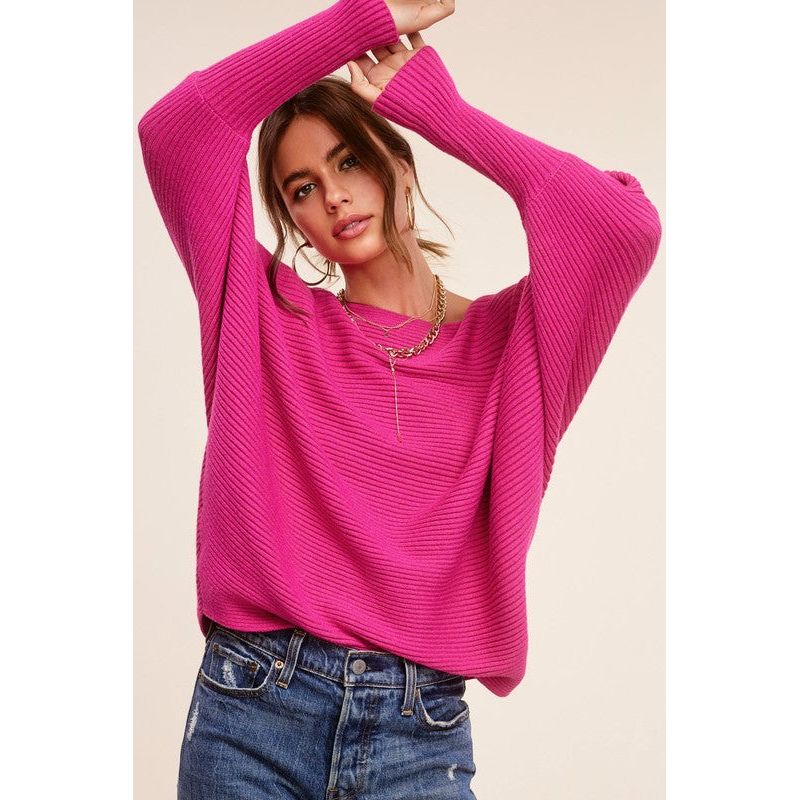 The Joey Boat Neck Sweater In Black Or Fuchsia