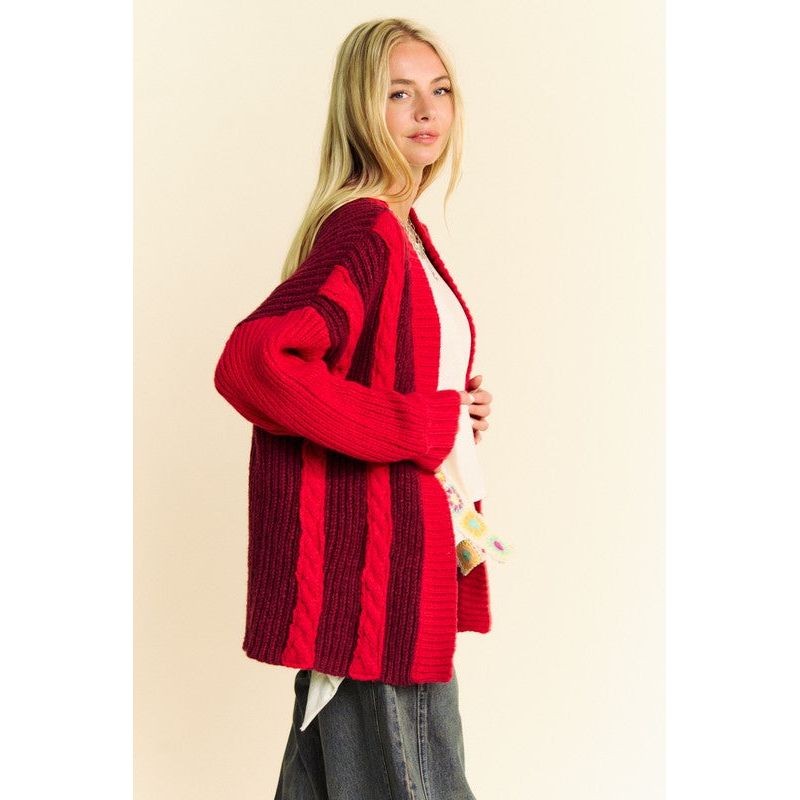 The Cardiff Red/Burgundy Color Block Cardigan