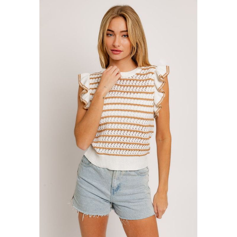 The Piper Stripe Knit Top in Tan or Navy
