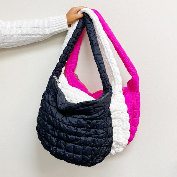 The Quilted Crossbody Bag in Hot Pink, White or Black