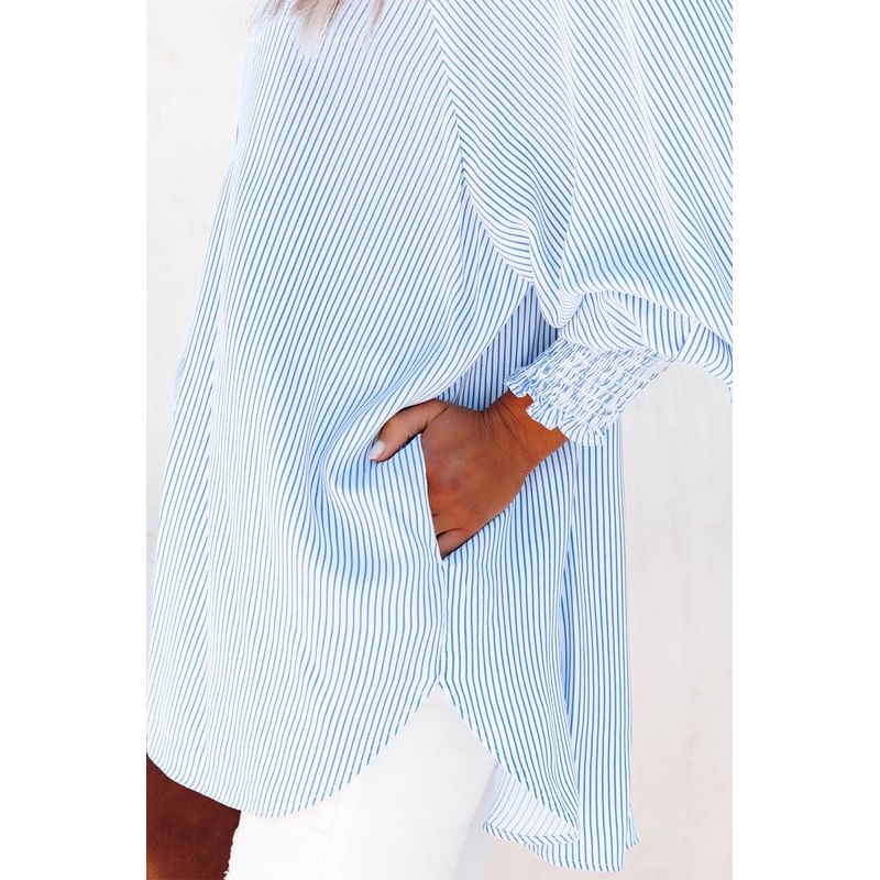 The Striped Blue/White Smocked Shirred Oversized Shirt blouse