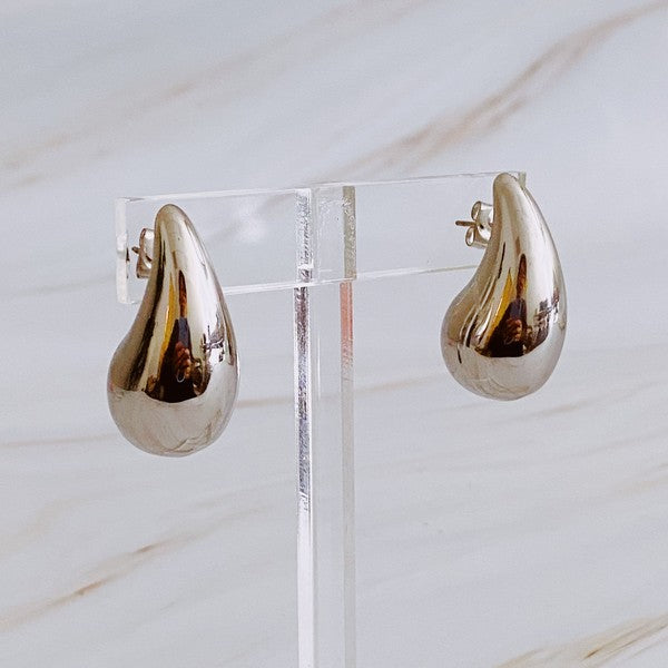 The Teardrop Hollow Earrings in Gold or Silver