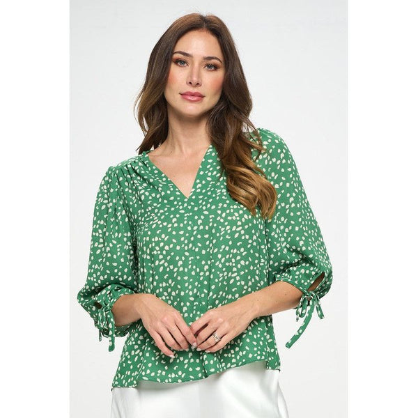 The Spring Green Print Top with Self Tie Sleeves
