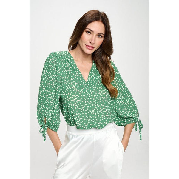 The Spring Green Print Top with Self Tie Sleeves