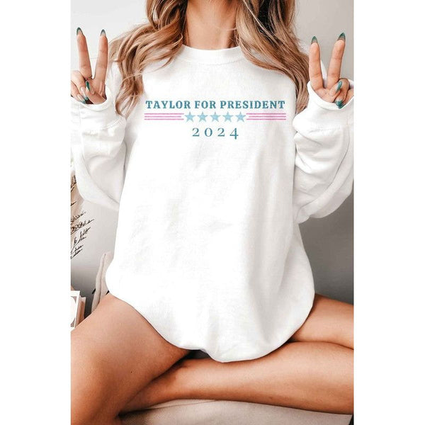 The Taylor For President Graphic Sweatshirt in White, Pink, Sand or Gray