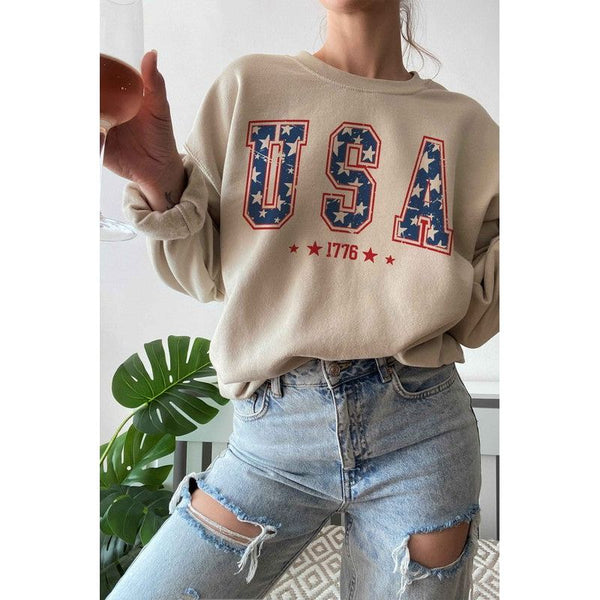 The USA 1776 Sweatshirt In Sand, Pink, Gray or White